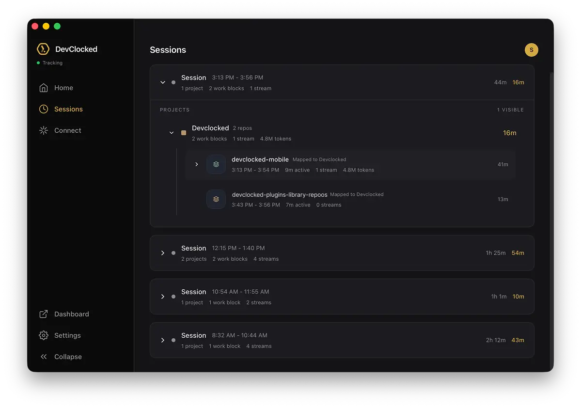 DevClocked Mac App main interface